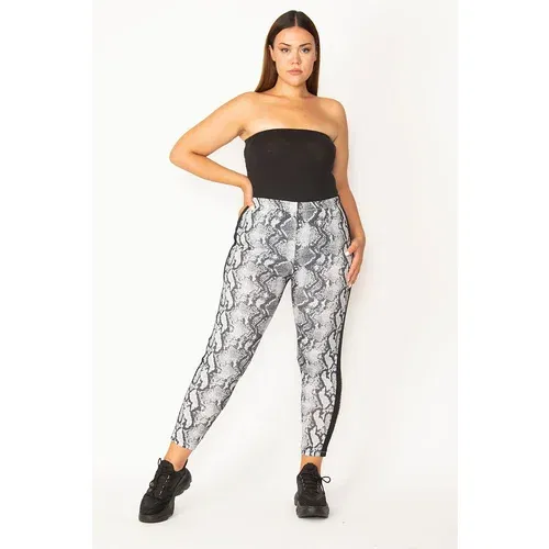 Şans Women's Large Size Gray Patterned Leggings Trousers