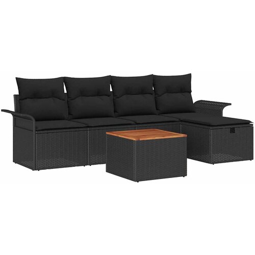 vidaXL Vrtna sedežna garnitura z blazino 6 pcs Črna Poly ratan, (5000153699) Cene