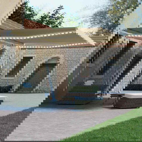 vidaXL ročno zložljiva tenda z led lučmi 400x300 cm krem Cene