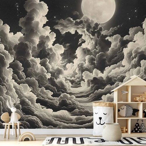  Foto tapeta - Moon and Stars Singing Among the Great Clouds 100x70 Cene