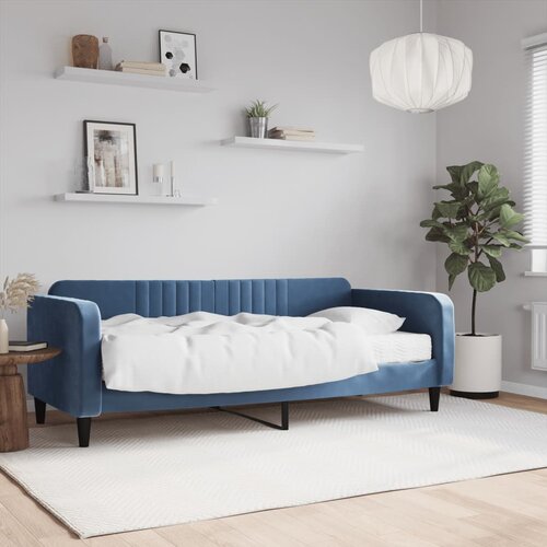 VidaXL Dnevna postelja z vzmetnico modra 90x200 cm žamet Slike