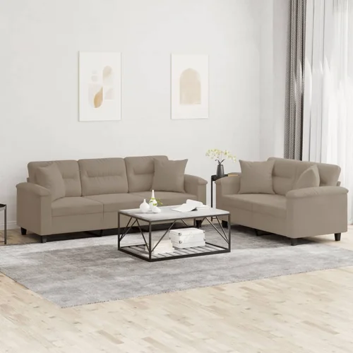 vidaXL 2-dijelni set sofa s jastucima smeđesivi od mikrovlakana