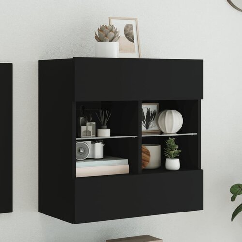 VidaXL Stenska TV omarica z LED lučkami črna 58,5x30x60,5 cm Slike