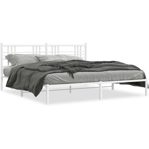 Metalni okvir za krevet s uzglavljem bijeli 193x203 cm Slike