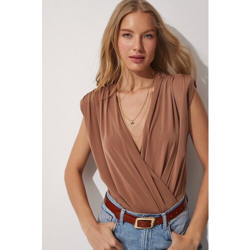 Blouse - Brown - Wrapover Slike