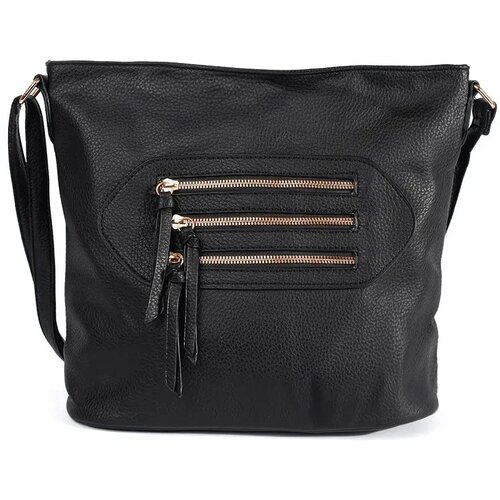 Shelvt Black handbag with gold zippers Slike