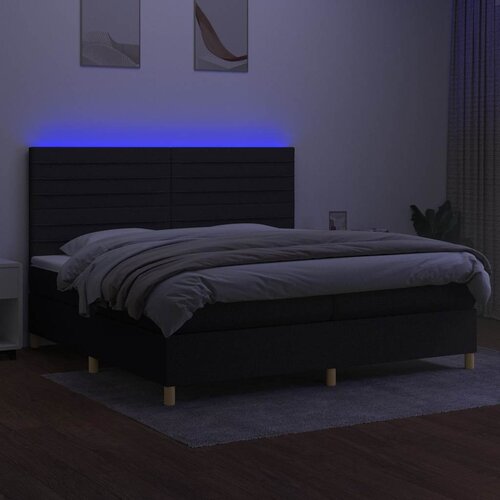  box spring s madracem LED crni 200x200 cm od tkanine Slike