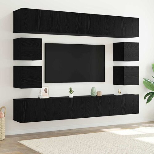  Set TV komoda Zidne 8 pcs Crni hrast Konstruirano drvo Cijene