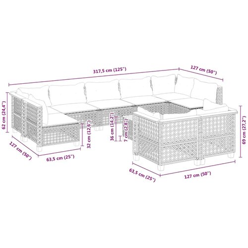  10-dijelni set vrtnih sofa s jastucima bež od poliratana 55 x 55 x 36 cm Slike