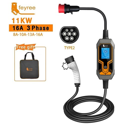 Feyree Prenosni EV polnilec, dolžina kabla 5m, IP65 vodoodporna ocena, 11KW 16A 3Fazni, TYPE2, (5000156858) Slike