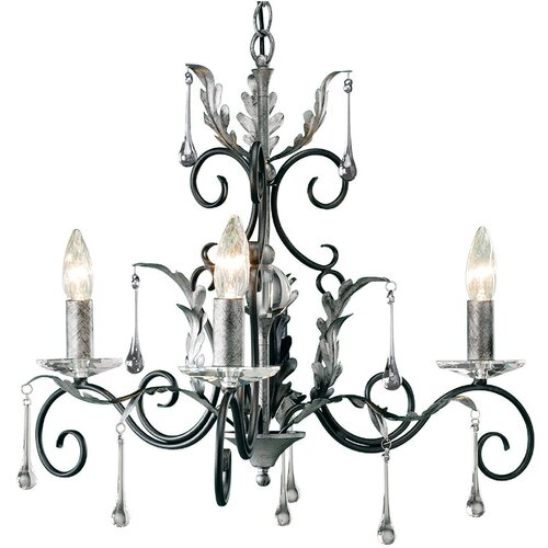Elstead Lighting Elstead Amarilli Lestenec s 3 lučmi, črn, srebrn cvetlični dizajn z listi, E14, (22094583) Cene
