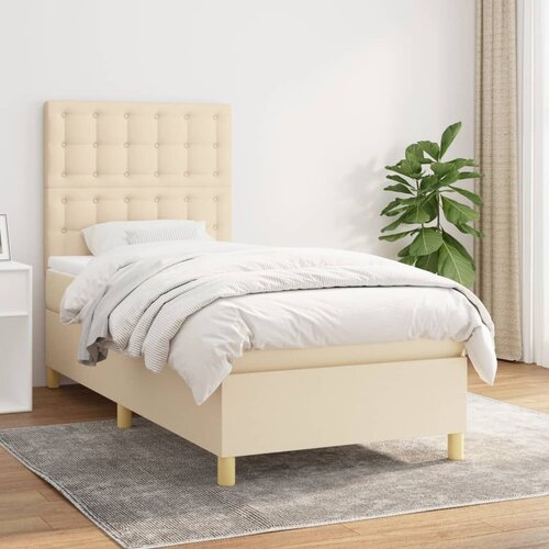 VidaXL Krevet s oprugama i madracem krem 90 x 200 cm od tkanine Slike