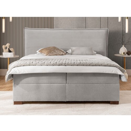 Ropez Svetlo siva boxspring postelja s prostorom za shranjevanje 140x200 cm Lysa &amp;ndash; Slike