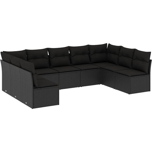  9-dijelni set vrtnih sofa s jastucima crni od poliratana Slike