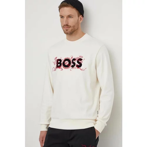 Boss Bombažen pulover moška, bež barva