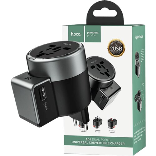 hoco. Punjač Travel, univerzalni, EU/UK/US/AU, 2 x USB,2.5 A - AC4 Dual port rotating charging Cijene