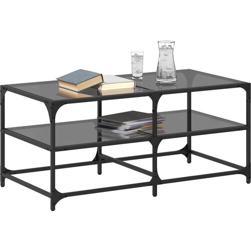  Stolić za kavu s crnom staklenom povr&amp;scaron;inom 98,5x50x45 cm čelik Slike