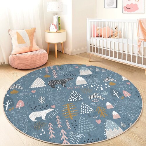 Mila Home Modra pralna otro&amp;scaron;ka preproga &amp;oslash;120 cm Forest Land &amp;ndash; Slike