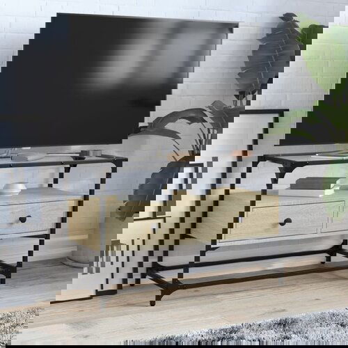 Furnova TV omarica s stekleno plo&amp;scaron;čo sonoma hrast 80x35x51 cm inž. les, (21924622) Slike