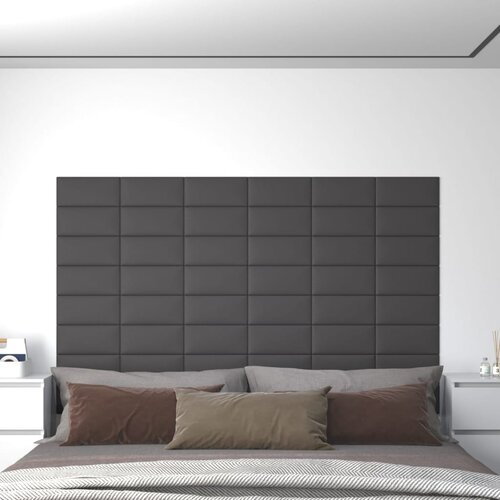 VidaXL Zidne ploče od umjetne kože 12 kom sive 30 x 15 cm 0,54 m&amp;sup2; Slike