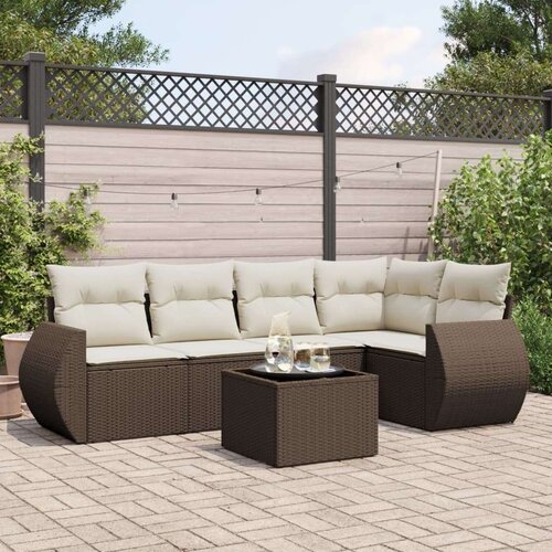 VidaXL 6-dijelni set vrtnih sofa od poliratana s jastucima smeđi Slike