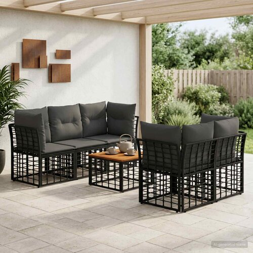  Set vanjskih sofa 6 kom. Crna i tamno siva poliratan Slike