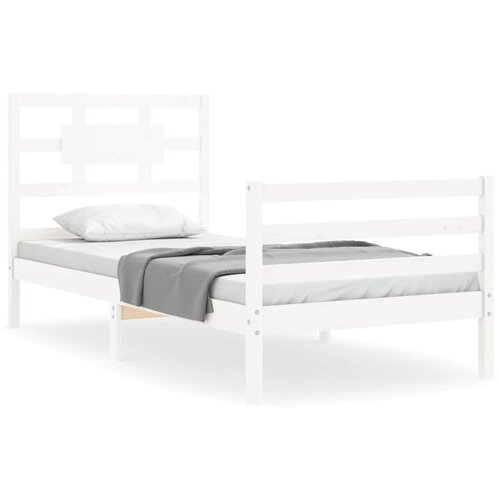 Maison Chic Posteljni okvir - Enojna postelja - Postelja za odrasle z vzglavjem bel trden les-J15865, (21764737) Slike