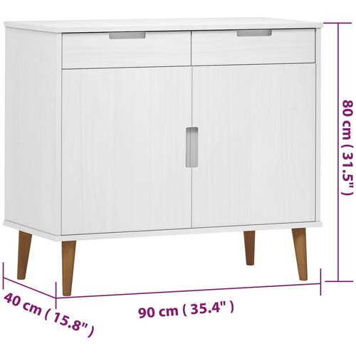  Komoda MOLDE bijela 90 x 40 x 80 cm od masivne borovine Slike