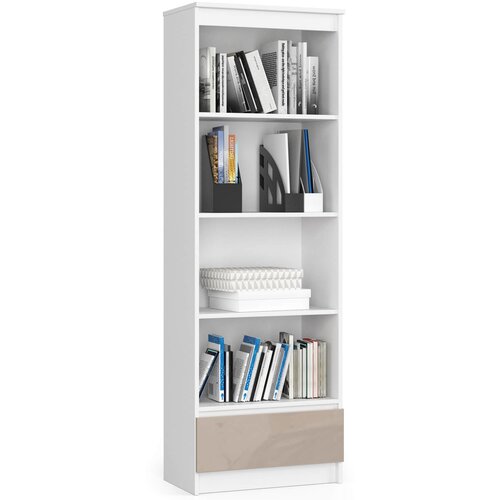 AKORD Polica R 60 cm CLP 1 predal 4 police - bela-kapučino sijaj, (21714221) Slike