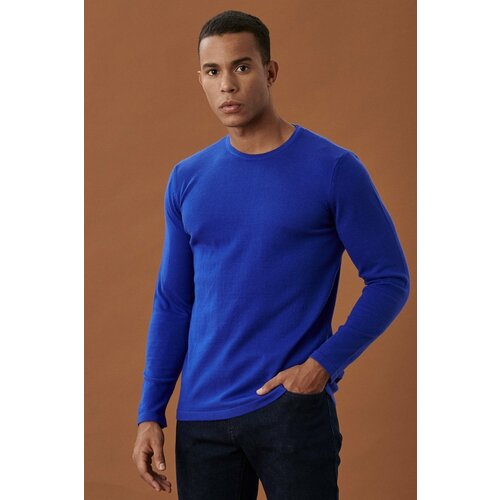 ALTINYILDIZ CLASSICS Men's Saks Blue Standard Fit Regular Cut Crew Neck Patternless Basic Knitwear Sweater Slike