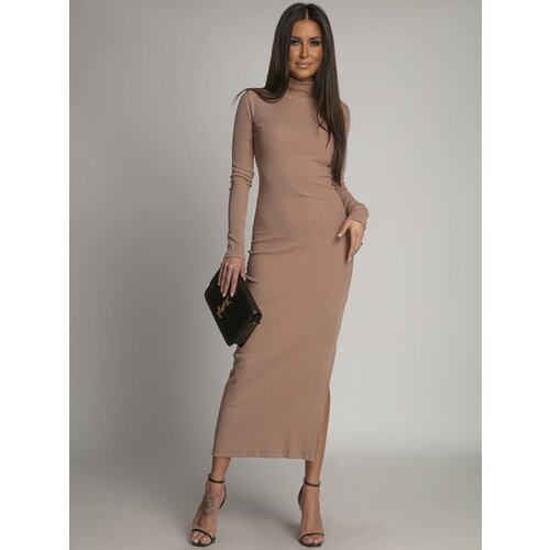 Fasardi Maxi dress with turtleneck and cappuccino side slit Cene