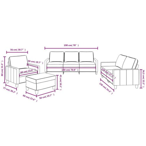  4-dijelni set sofa s jastucima krem od tkanine Slike