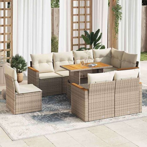 vidaXL 9-dijelni set vrtnih sofa s jastucima bež od poliratana bagrem Cene