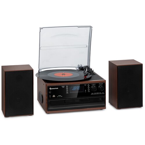Auna Oakland DAB Plus, retro stereo sustav, DAB +/- FM, BT funkcija, vinil, CD player, kasetofon. uključujući zvučnike Cijene