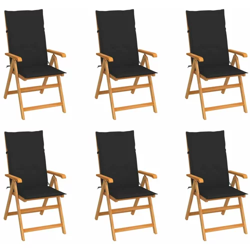 vidaXL vrtne stolice s crnim jastucima 6 kom od masivne tikovine