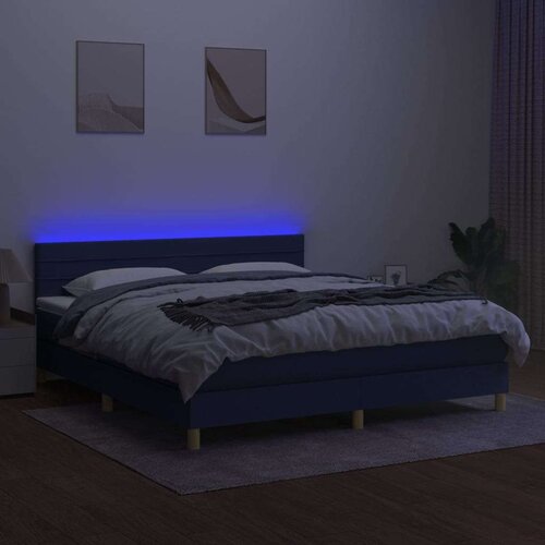  Box spring s madracem LED plavi 180x200 cm od tkanine Slike