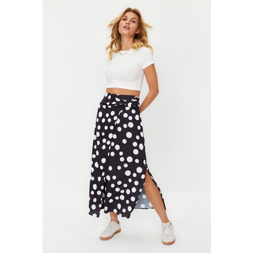 Trendyol Black Polka Dot Satin Maxi Length Woven Skirt Slike