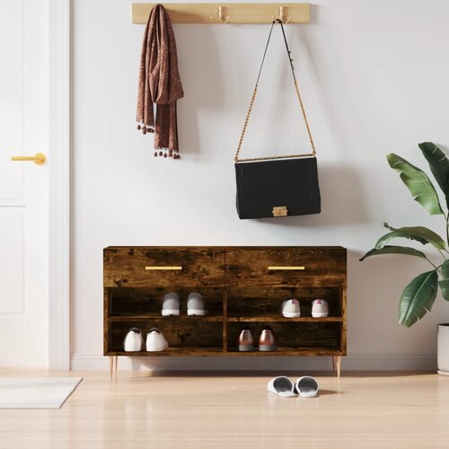 VidaXL Klop za čevlje dimljen hrast 102x35x55 cm inženirski les Slike