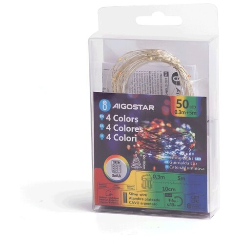 Aigostar led spolja&amp;scaron;nji niz lampica 50xLED/8 funkcija 3xAA 5,3m IP44 vi&amp;scaron;ebojni Slike