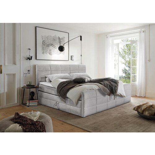 MID.YOU POSTELJA BOXSPRING 183 cm x 200 cm , tekstil, leseni material svetlo siva Cene