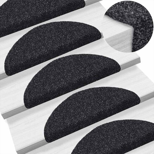  Prostirke za stepenice, samoljepljive, 5 kom, 56x17x3 cm, crne, poluokrugle Slike