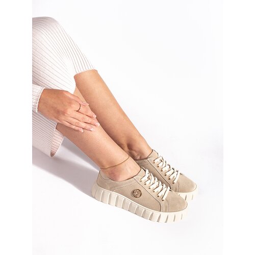 Shelvt Light beige suede leather platform shoes Cijene