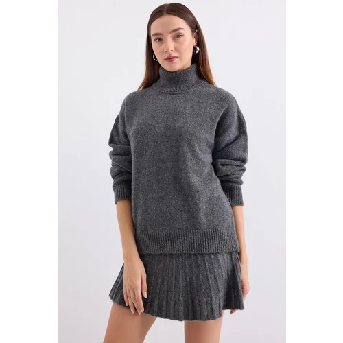 Bigdart 15891 Sweater Skirt Knitwear Two Piece Set - Anthracite