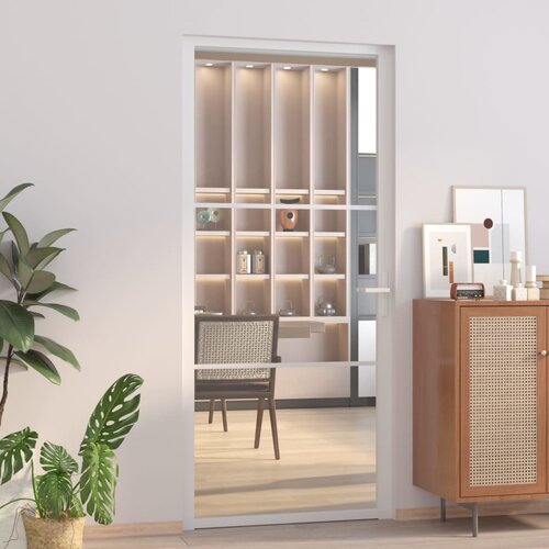 vidaXL Notranja vrata 93x201,5 cm Bela ESG steklo in aluminij Cene