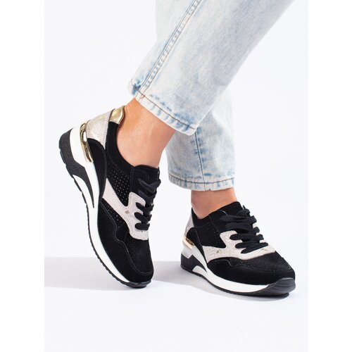 SHELOVET Leather wedge sneakers black Cijene