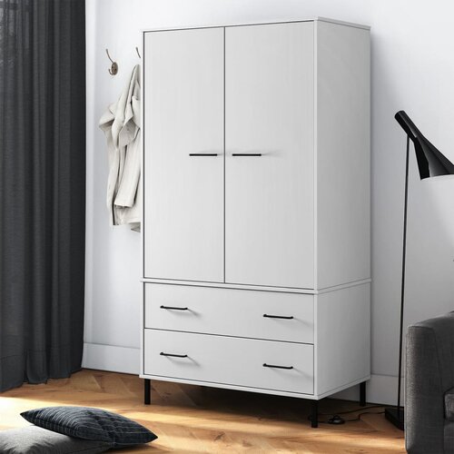 The Living Store Garderobna omara bela 90x55x172,5 cm trden les OSLO - Garderobna Omara, (21434271) Slike