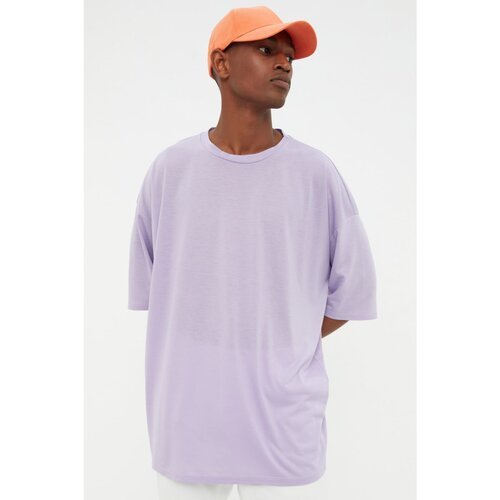 Trendyol muška majica Lilac Oversize Fit Crew Neck Short Sleeve Printed Slike