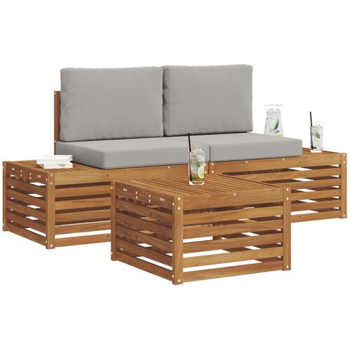  Set vanjskih sofa s jastukom 3 Komad Prirodna i svijetlo siva Slike