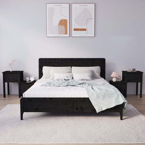 VidaXL Nočna omarica 2 kosa črna 79,5x38x65,5 cm trdna borovina Slike