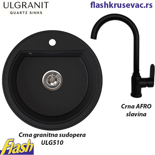 Ulgranit granitna sudopera ULG510 okrugla (CRNA) + slavina AFRO – SET Cene